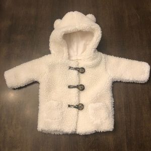 Hanna Andersson Baby Ivory Sherpa Fleece Hooded Jacket Size 60 3-6 months Cozy